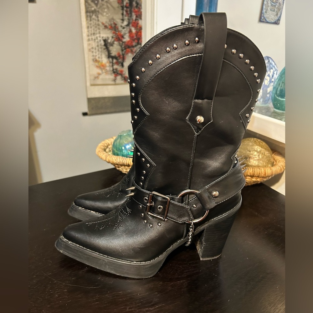 Dolls Kill Widow spiked Nocturnal Memories Western Boots Size 10 - Picture 5 of 10